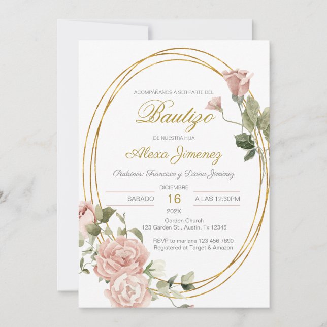 Spanish Baptism Girl Invitation (Front)