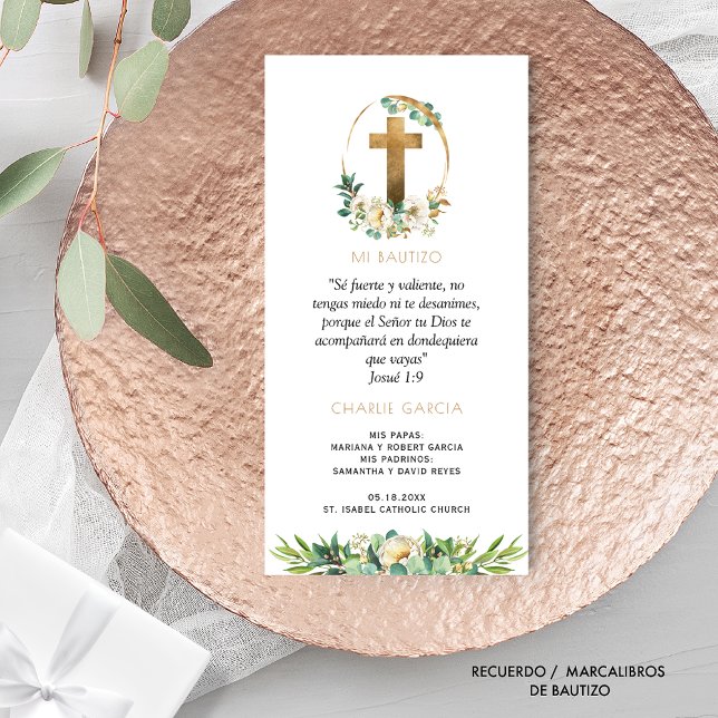 Spanish, Baptism Greenery Bookmark favor Thank You Card (Creator Uploaded)