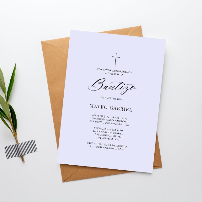 Spanish Baptism | Invitacion De Bautizo Lavender Invitation (Creator Uploaded)