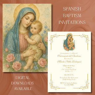 SPANISH BAPTISM MARY BABY JESUS CHRISTENING INVITATION