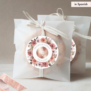 Spanish Baptism, Rose Floral Envelope Seal/Favor Classic Round Sticker