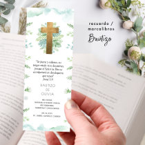 Spanish, Baptism Turquoise and Greenery Favor Bookmarks