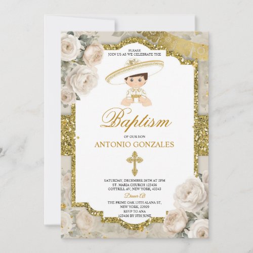 Spanish Bautizo Fiesta Cute Little Boy Baptism Invitation