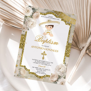 Spanish Bautizo Fiesta Cute Little Boy Baptism Invitation
