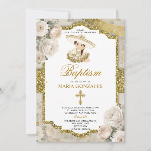 Spanish Bautizo Fiesta Cute Little Girl Baptism Invitation