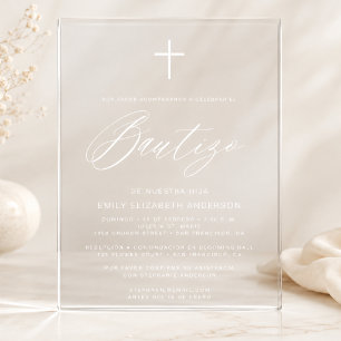 Spanish Bautizo Script White Baptism Acrylic Invitations