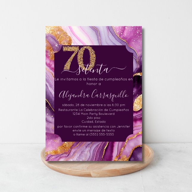 Spanish Beautiful Pink Agate 70th Birthday Party Invitation (Creator Uploaded)