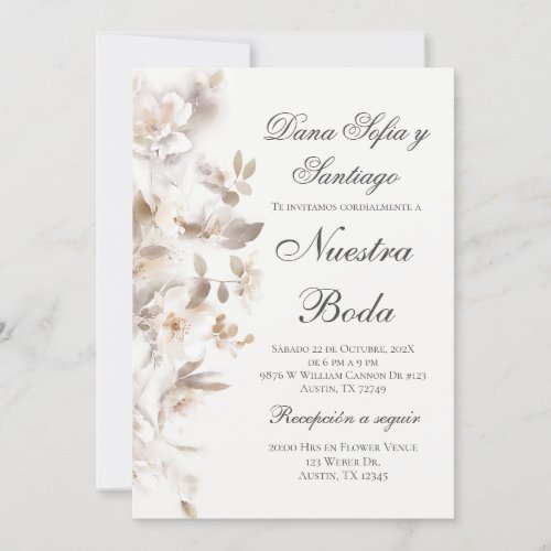 Spanish Beige floral Wedding Invitation