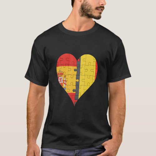 Spanish Belgian Flag Heart  T_Shirt