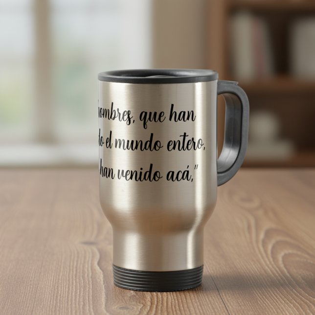 Spanish Bible Verse Acts 17 Hechos 17 Travel Mug (Acts 16 Christian message for pastors, travel mug, custom Spanish text Con Jesús en camino)