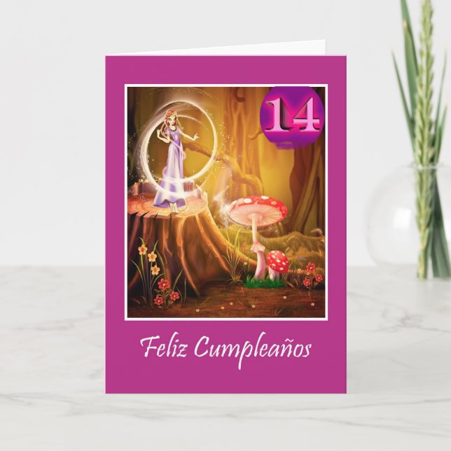 Spanish birthday for 14 year old girl with fairy card (Front)