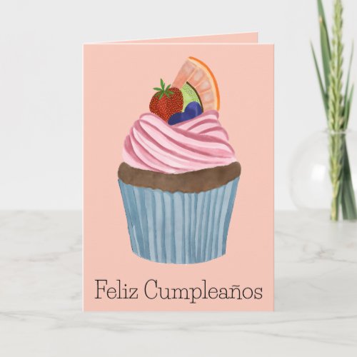 Spanish Birthday Fruit Cupcake Card