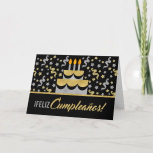 SPANISH Birthday in Gold and Silver Faux Glitter Card