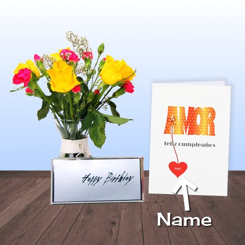Spanish Birthday Personalized name AMOR Card