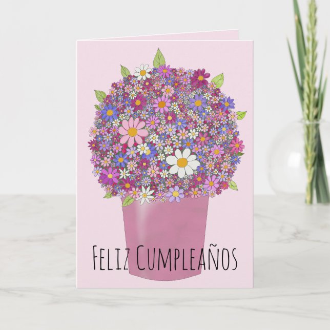 Spanish Birthday Pink bouquet of flowers Card (Front)