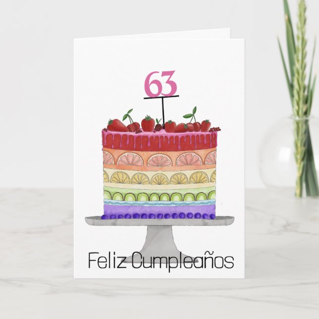 Spanish Birthday Rainbow Color Cake Card (Front)