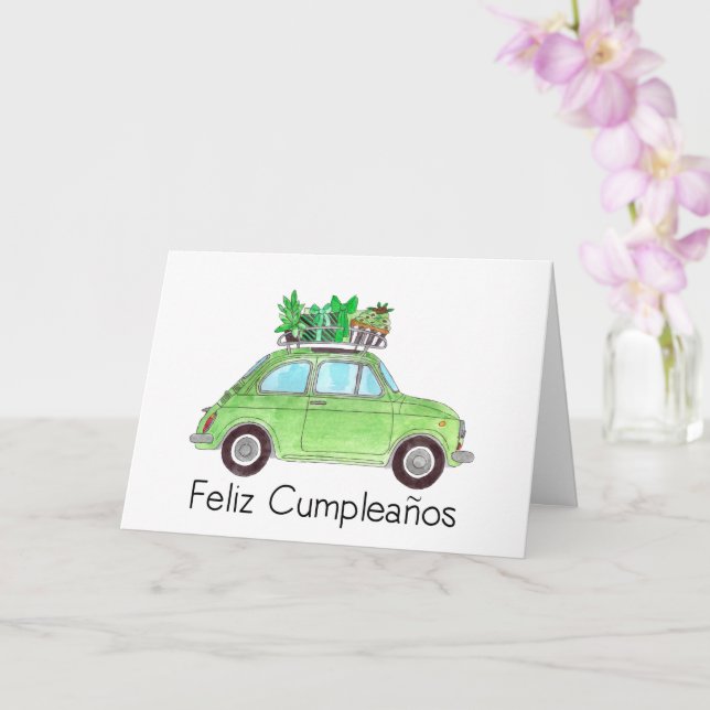 Spanish Birthday Retro Fiat 500 Card (Orchid)