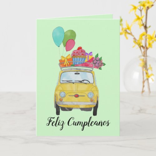 Spanish Birthday Retro Fiat 500 Card