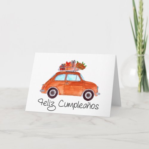 Spanish Birthday Retro Fiat 500 Card