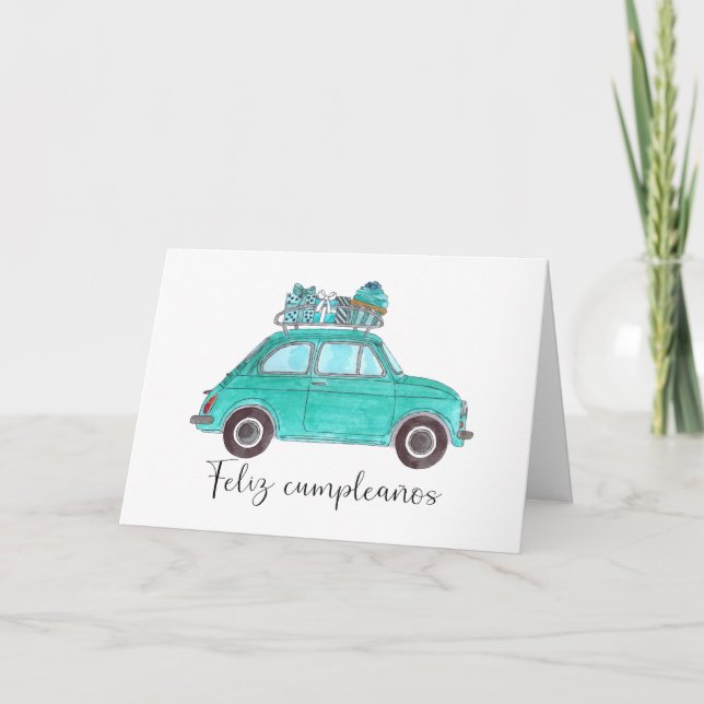 Spanish Birthday Retro Fiat 500 Card (Front)