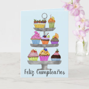 Spanish Birthday Watercolor cupcakes Card