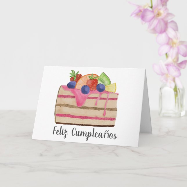 Spanish Birthday Watercolor Fruitcake Card (Orchid)