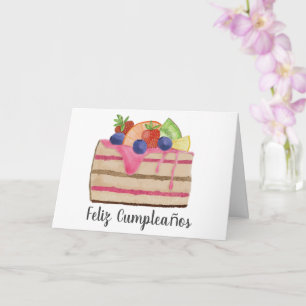 Spanish Birthday Watercolor Fruitcake Card
