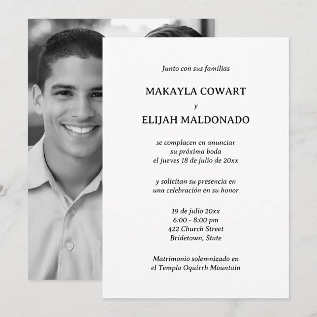 Spanish Black and White Wedding Reception Invitation (Front/Back)