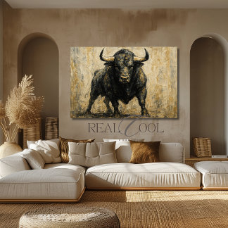 Spanish Black Bull Acrylic Watercolor Art Print