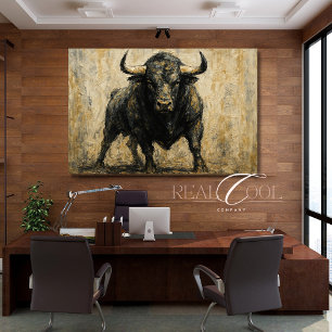 Spanish Black Bull Acrylic Watercolor Canvas Print