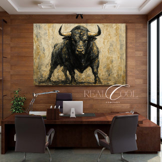 Spanish Black Bull Acrylic Watercolor Canvas Print