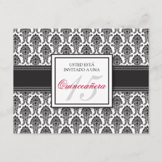 SPANISH Black Damask Quinceañera Formal Invitación Invitation