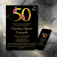 Spanish Black Gold Pink Floral 50th Anniversary