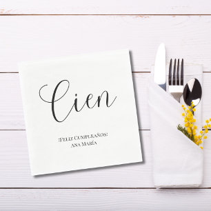 Spanish Black & White Minimalist 100th Birthday Napkins