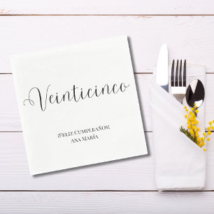 Spanish Black & White Minimalist 25th Birthday  Napkins