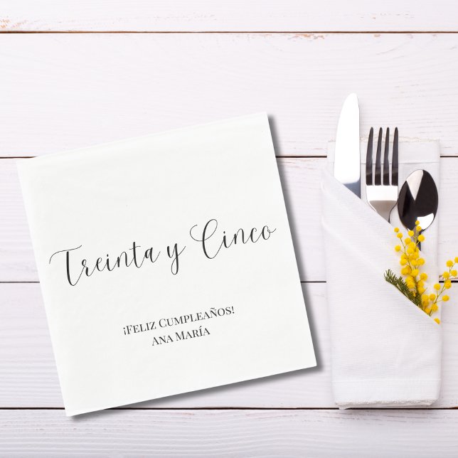 Spanish Black & White Minimalist 35th Birthday  Napkins (Creator Uploaded)