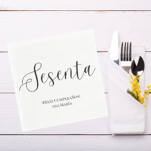 Spanish Black & White Minimalist 60th Birthday Napkins