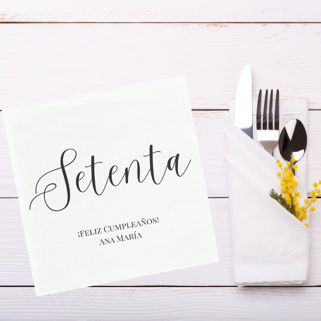 Spanish Black & White Minimalist 70th Birthday  Napkins (Creator Uploaded)