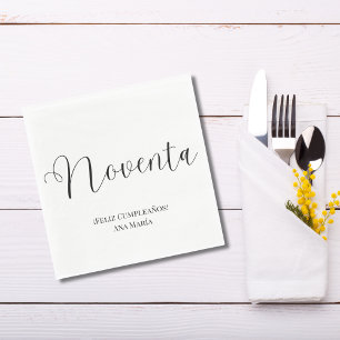 Spanish Black & White Minimalist 90th Birthday Napkins