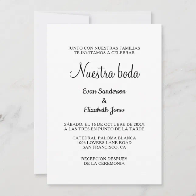 spanish blank de boda wedding invitations | Zazzle