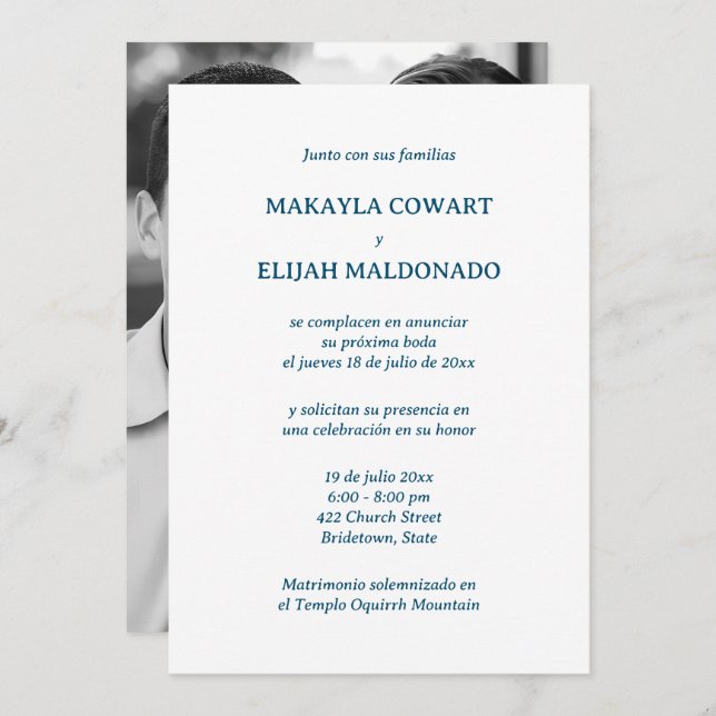 Spanish Blue and White Wedding Reception Invitation (Front/Back)