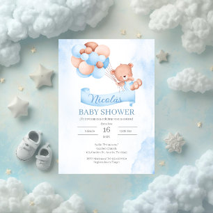 Spanish Blue Bear Baby Shower Invitation