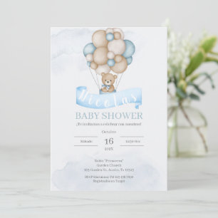 Spanish Blue Bear Baby Shower Invitation