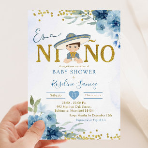 Spanish Blue Charro Boy Es niño Baby Shower Invitation
