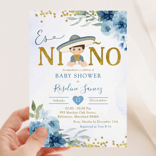 Spanish Blue Charro Boy Es ninÌƒo Baby Shower Invitation