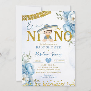 Spanish Blue Charro Boy Es niño Baby Shower Invitation