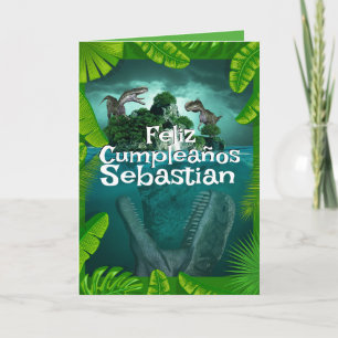 Spanish Blue Dinosaur Jungle For Boys Birthday Card