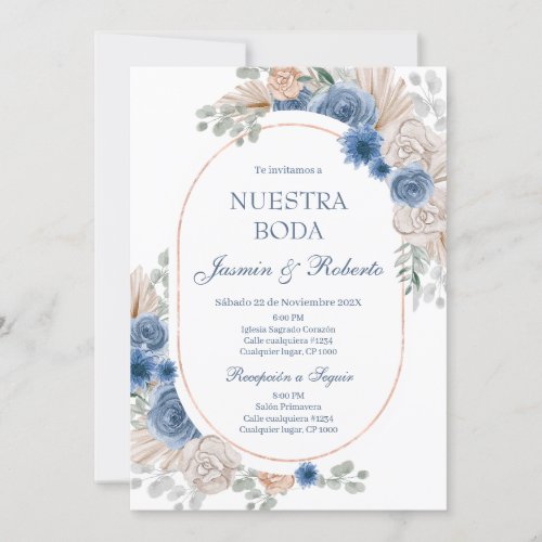 Spanish Blue Floral Wedding Invitation