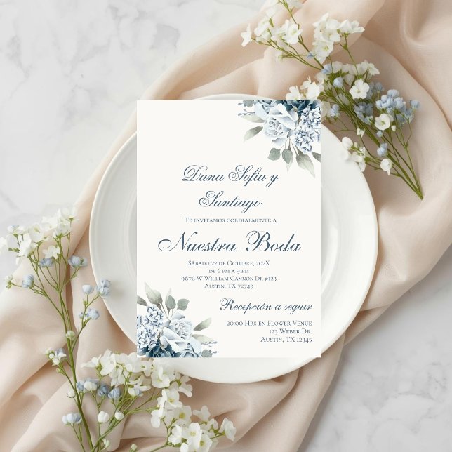 Spanish Blue floral Wedding Invitation (Creator Uploaded)