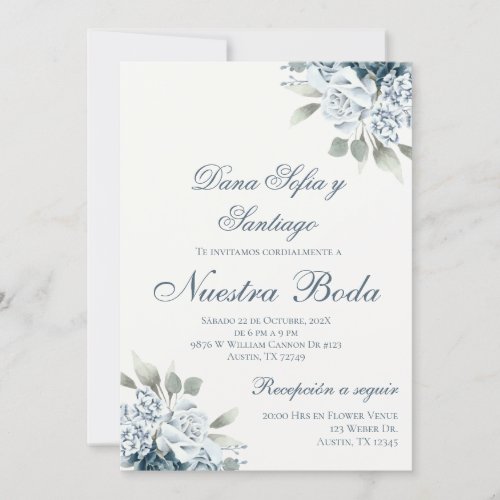Spanish Blue floral Wedding Invitation
